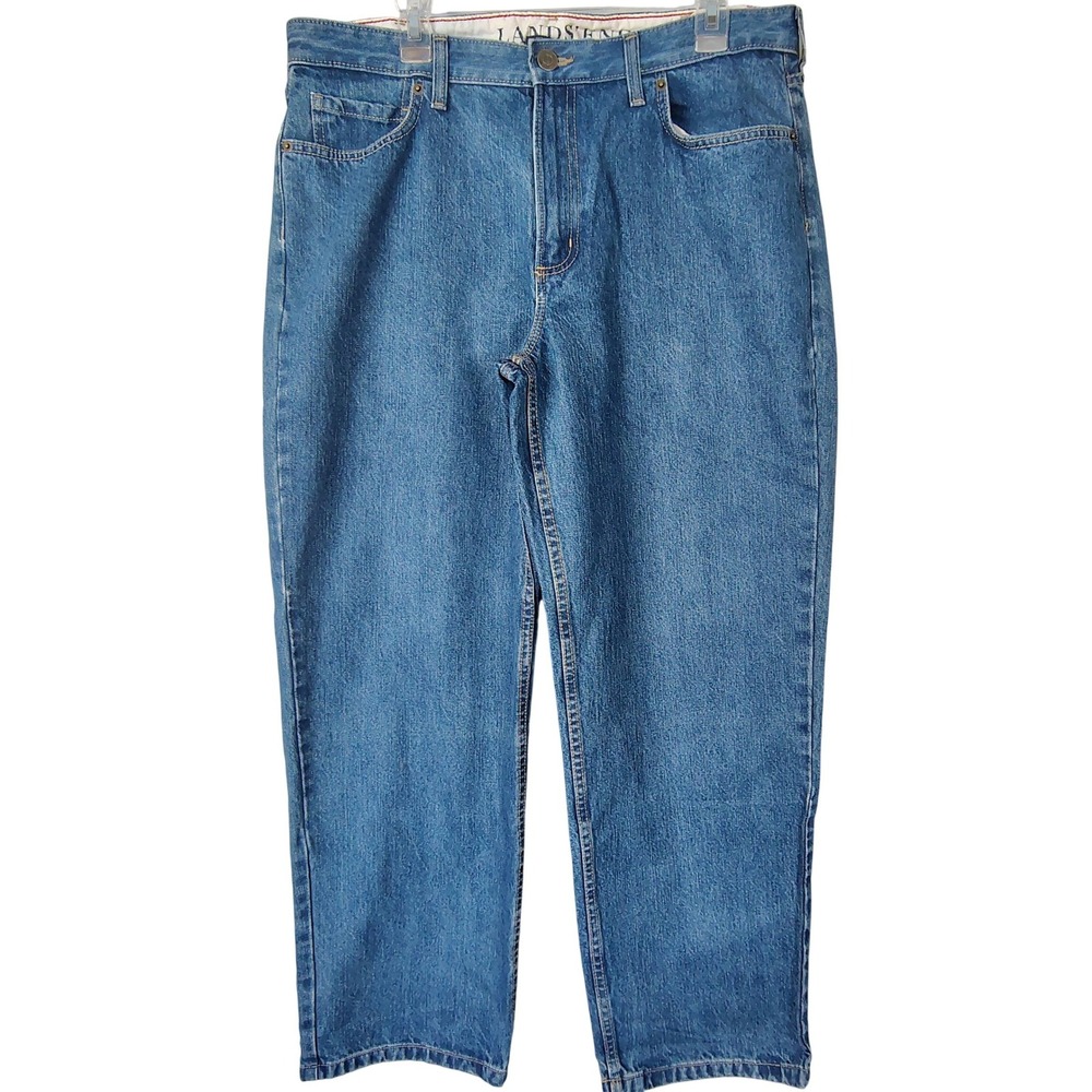 Lands' End Mens Relaxed Fit Jeans 36x30 Medium Wash Blue 100% Cotton Denim